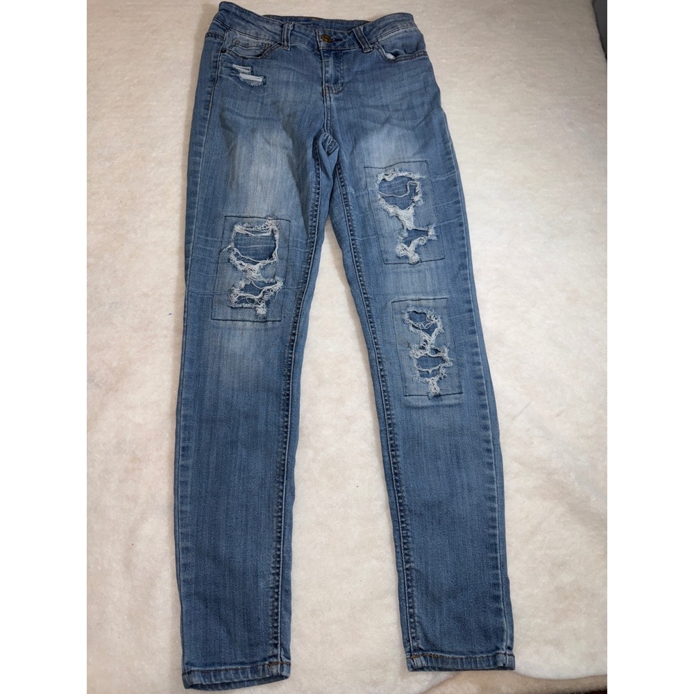 Vanilla Star Distressed Patchwork Skinny Jeans Women's Size 7 Ripped Denim